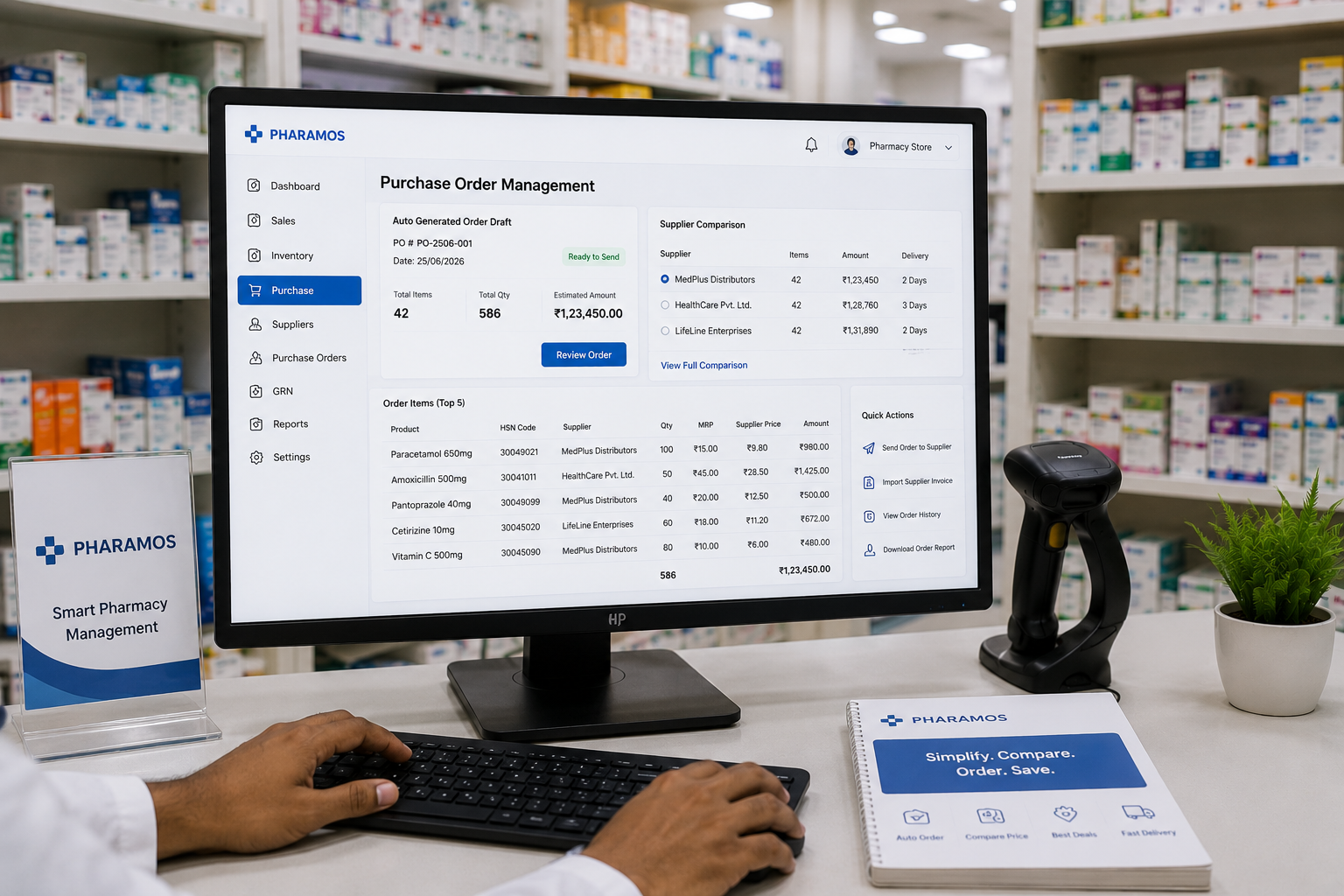 Streamlined medicine ordering interface inside Pharamos