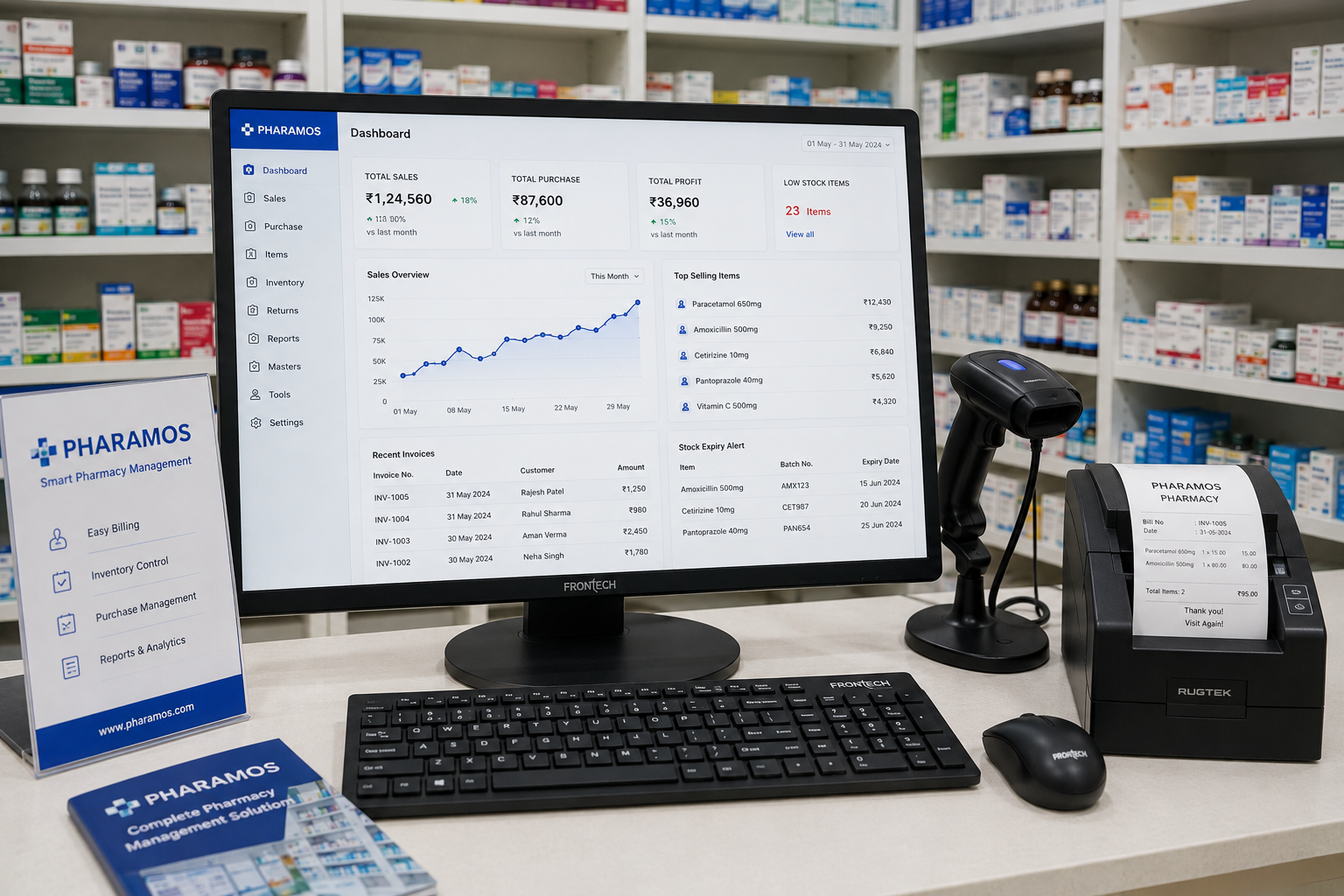 Scanning medicine barcodes at a pharmacy checkout counter