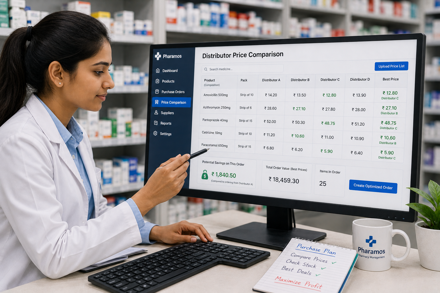 Comparing multi-distributor prices on a digital dashboard